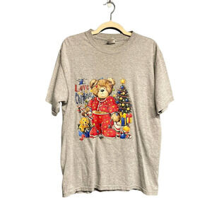 Vintage Air Waves Christmas‎ Teddy Bear T-Shirt Size Medium (M)
